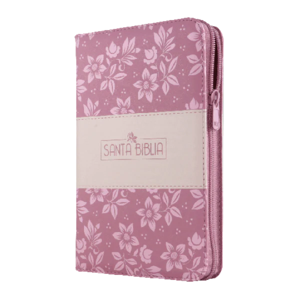 Biblia RVR 1960 Letra Grande 12 pts piel rosa con flores cierre - Imagen 2