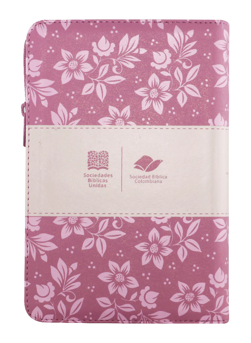 Biblia RVR 1960 Letra Grande 12 pts piel rosa con flores cierre - Imagen 4