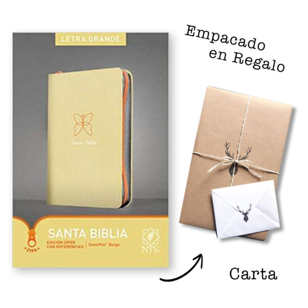 Biblia NTV/Edicion De Referencia/Letra Grande/Ziper/Beige Con Mariposa