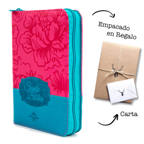 Biblia Rvr60 Fucsia Azul Cierre Indice Canto Plateado