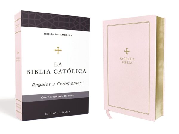 Biblia Católica para Regalos y Ceremonias Piel Elaborada Rosa - Imagen 2