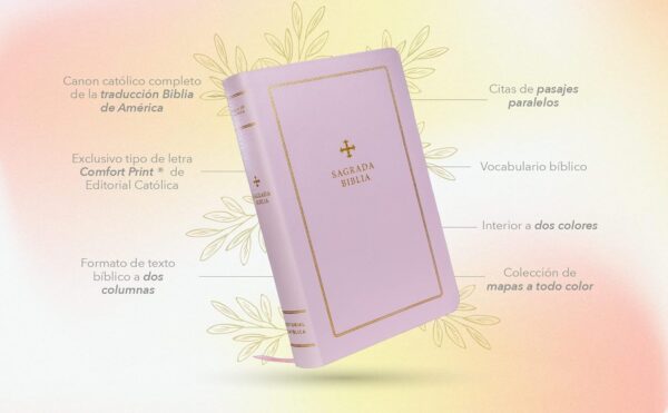 Biblia Católica para Regalos y Ceremonias Piel Elaborada Rosa - Imagen 6