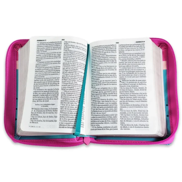 Biblia RVR60 bolsillo Fucsia Rosa Turquesa Con Cierre - Imagen 3