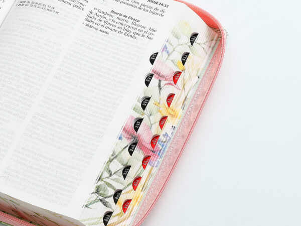 Biblia Letra Grande RVR 1960 Blanco Rosa Flores Zíper Pretty Coral Indice Cierre Manija - Imagen 3