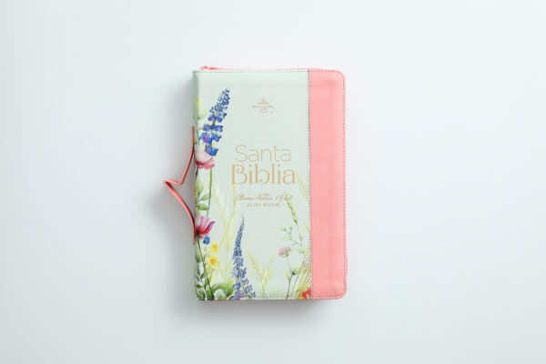 Biblia Letra Grande RVR 1960 Blanco Rosa Flores Zíper Pretty Coral Indice Cierre Manija - Imagen 7