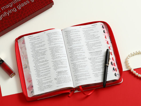 Biblia Letra Grande 12 Puntos Zíper Pretty Rojo Mariposa  Indice Cierre Manija - Imagen 9