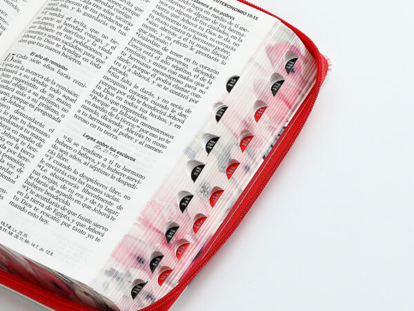 Biblia Letra Grande 12 Puntos Zíper Pretty Rojo Mariposa  Indice Cierre Manija - Imagen 3