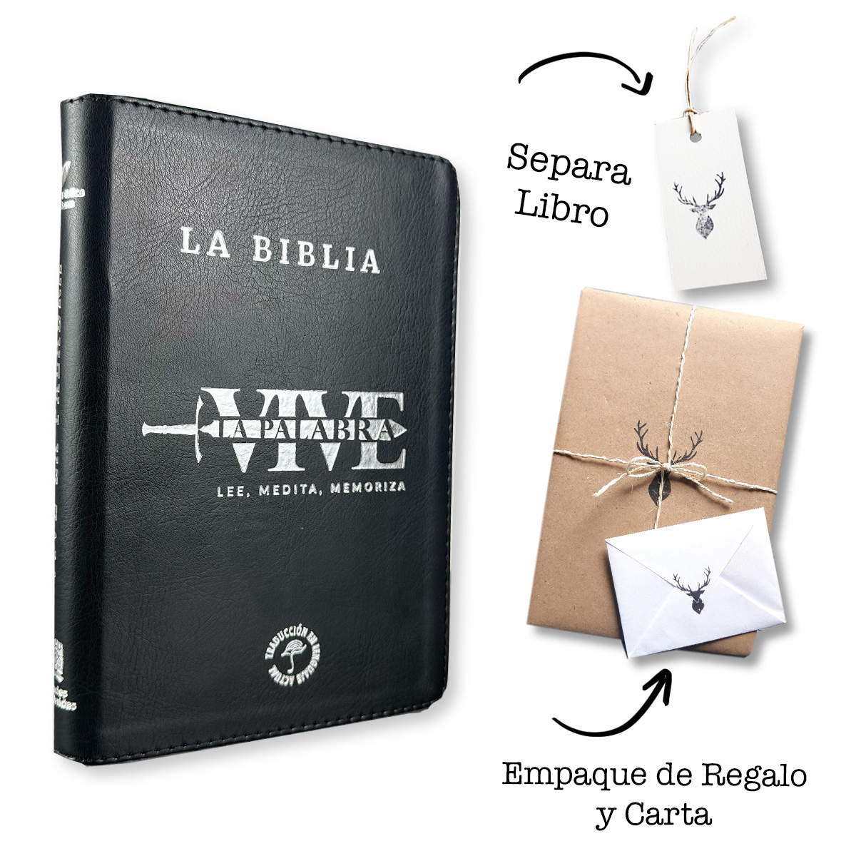 Biblia TLA Negro Cierre Letra Grande 11 puntos Canto Plateado - Vive la Palabra