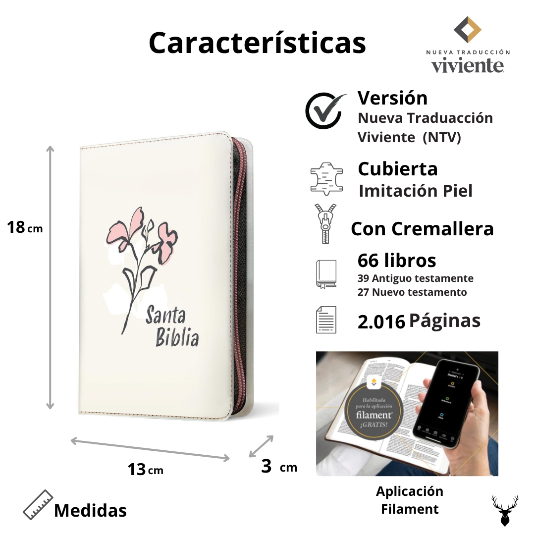 Biblia compacta NTV Letra Gigante de zíper con Filament - Imagen 2