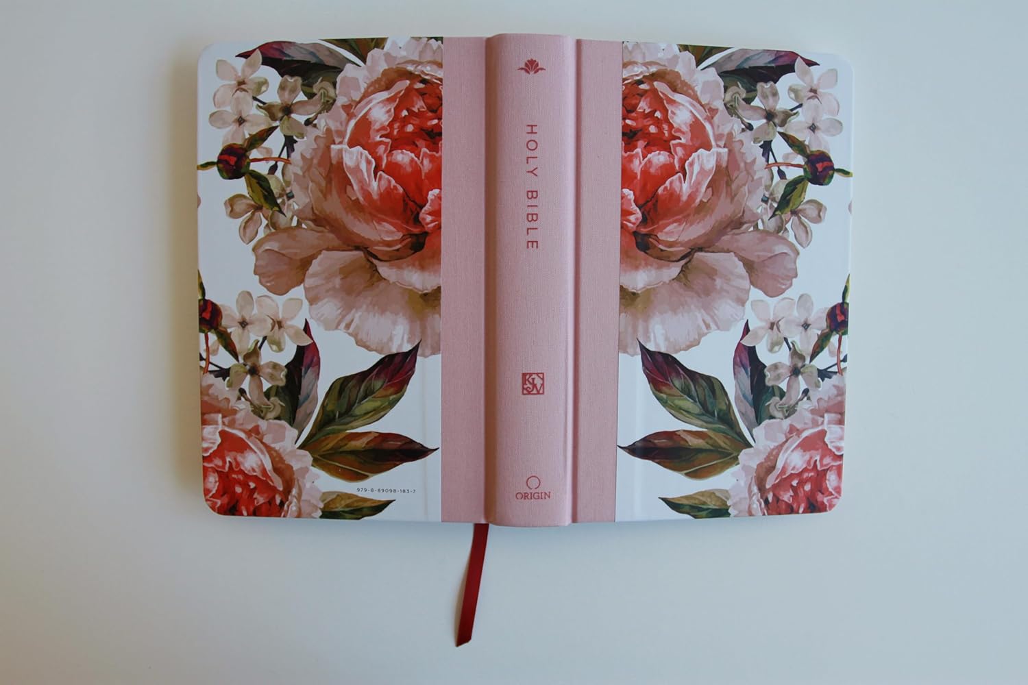 KJV Holy Bible, Large Print Medium Format, Pink Cloth Hardcover with Floral Design, Ribbon Marker, Red Letter - Imagen 2