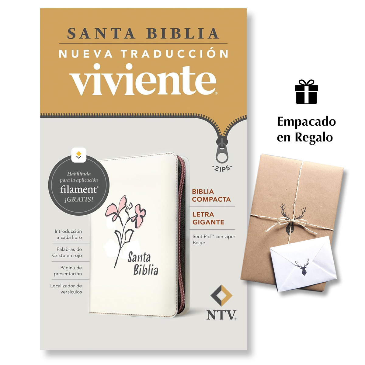 Biblia compacta NTV Letra Gigante de zíper con Filament