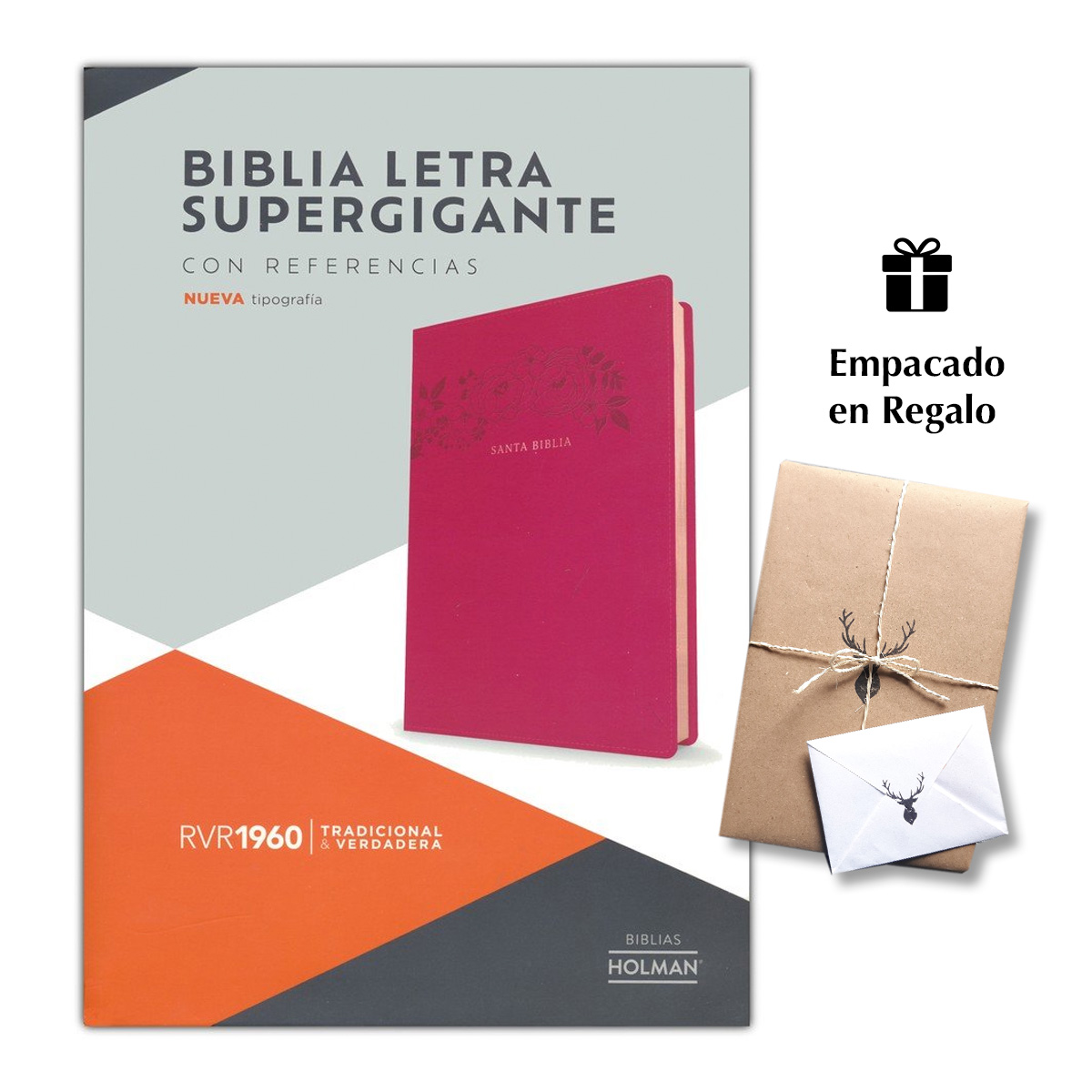 Biblia Letra Super Gigante RVR 1960 Floral Fucsia Símil Piel