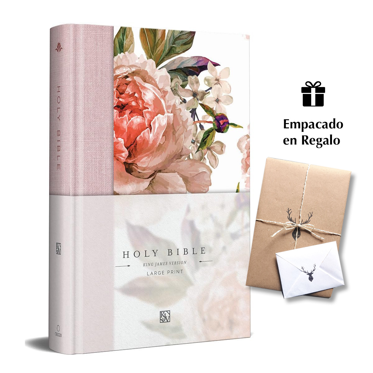 KJV Holy Bible, Large Print Medium Format, Pink Cloth Hardcover with Floral Design, Ribbon Marker, Red Letter