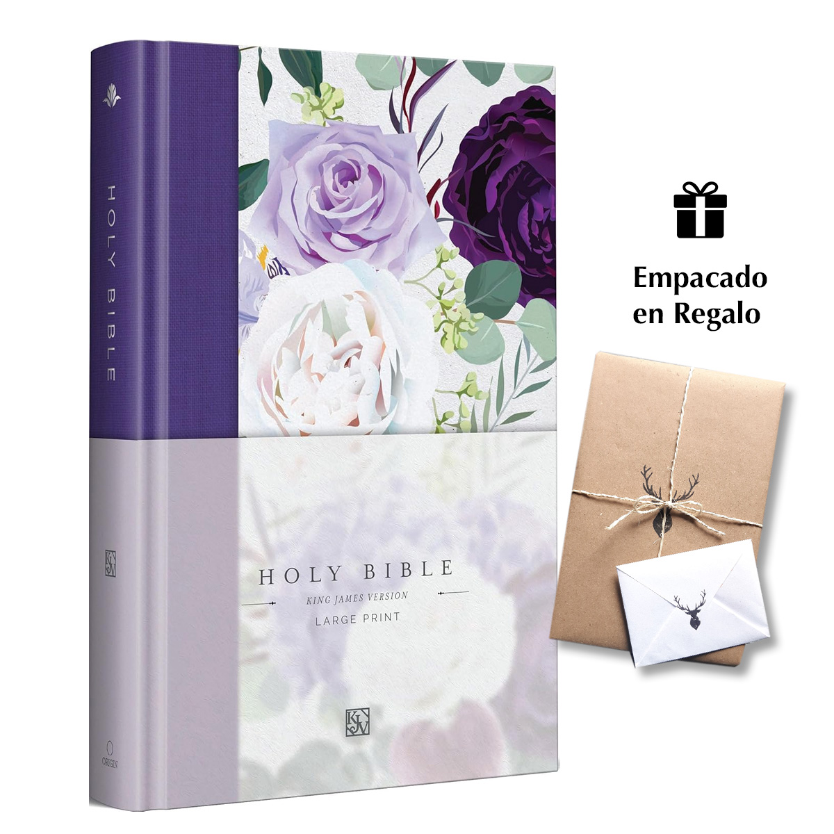 KJV Holy Bible, Large Print Medium Format, Purple Cloth Hardcover with Floral Design, Ribbon Marker, Red Letter