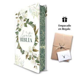 Biblia RVR 1960 letra grande tamaño manual, tapa dura con flores blancas y cantos pintados