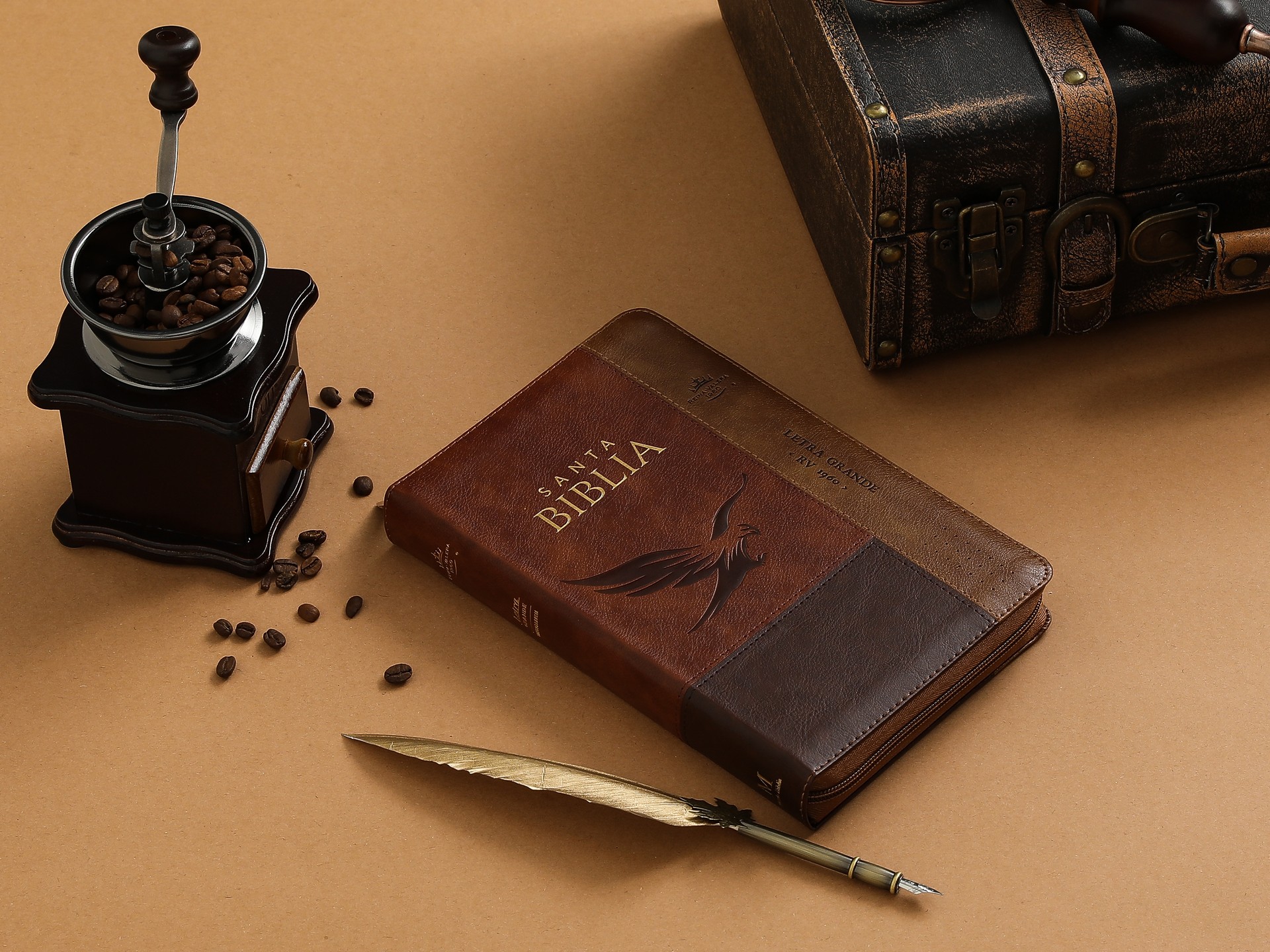 Biblia RVR60 Tamaño Manual letra grande 12 puntos i/piel Café/café/café Águila cierre/índice - Imagen 3