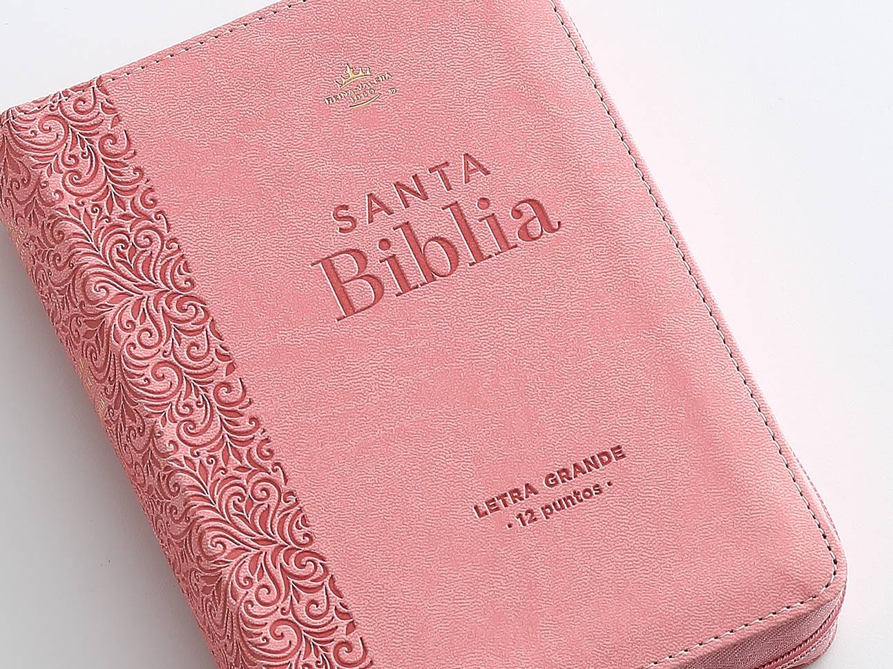 Biblia RVR60 Tamaño compacto Letra Grande 12 puntos i/piel rosa floral con cierre - Imagen 7