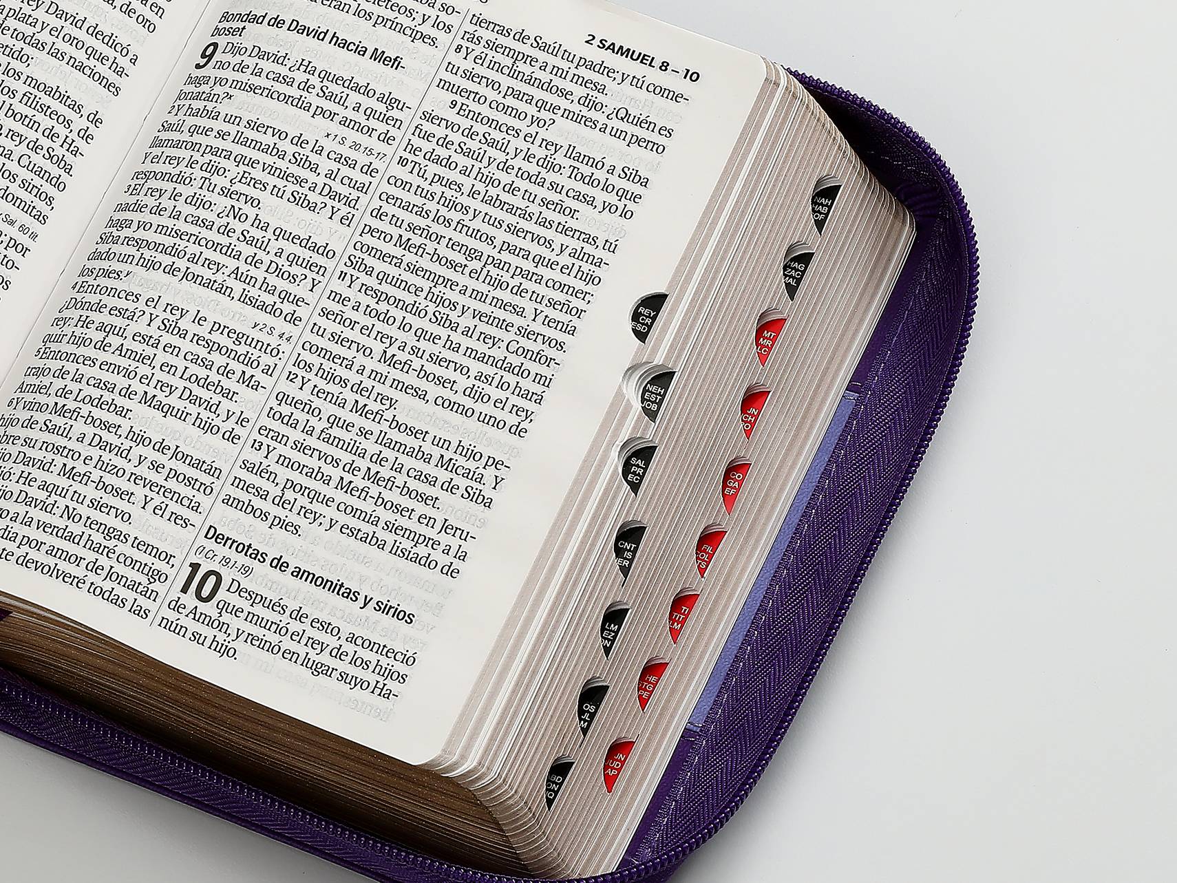 Biblia RVR60 Tamaño Compacto Letra Grande 12 puntos i/piel bicolor lila/lila con cierre y con índice - Imagen 7