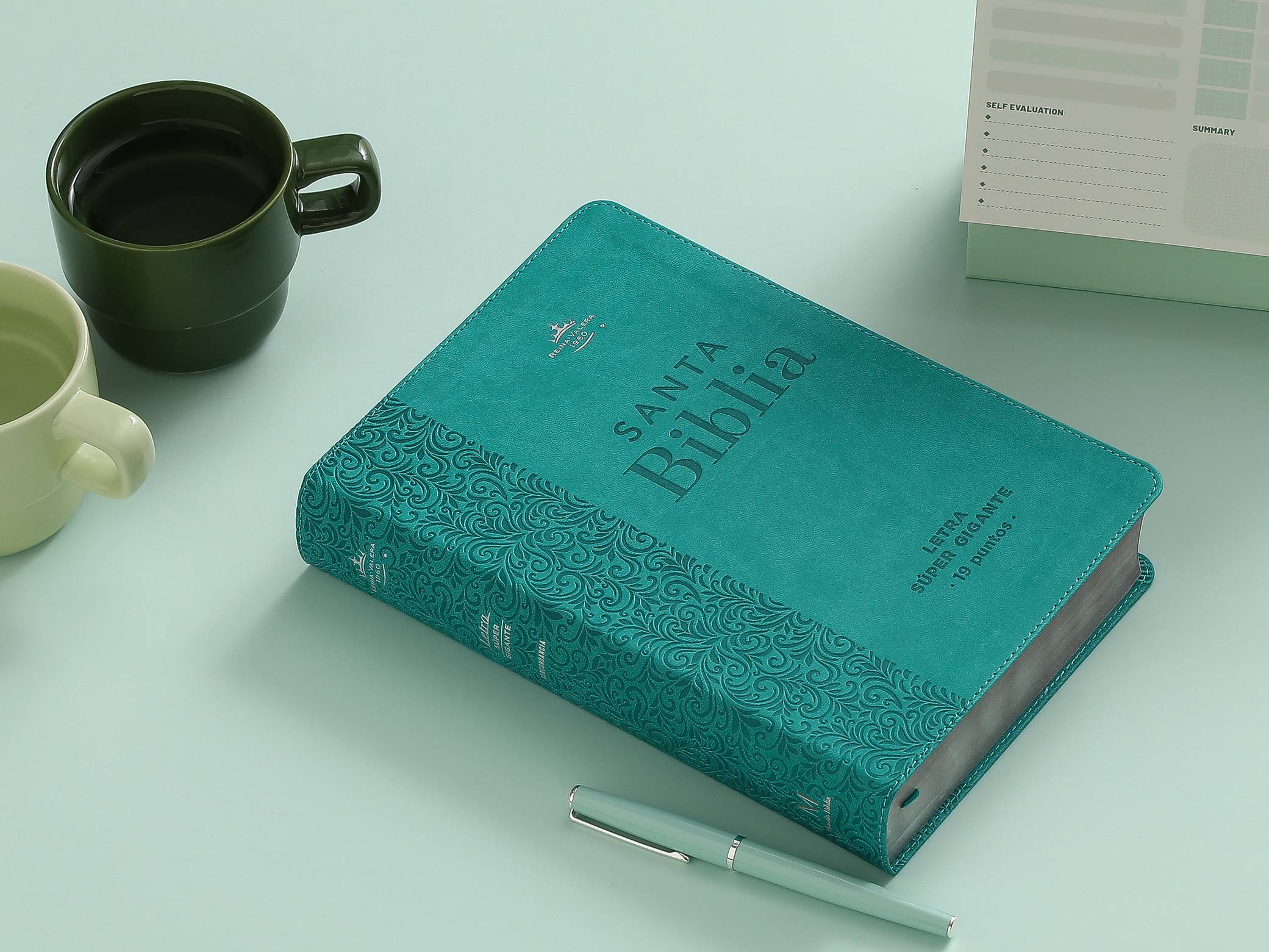 Biblia RVR60 Letra Súper Gigante 19 puntos i/piel Turquesa Floral con índice - Imagen 3