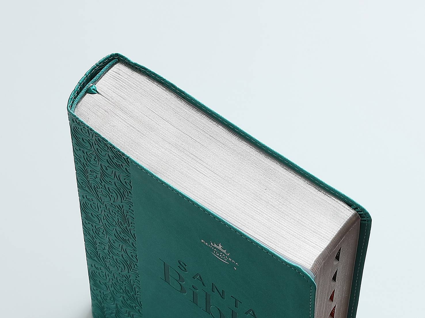 Biblia RVR60 Letra Súper Gigante 19 puntos i/piel Turquesa Floral con índice - Imagen 4