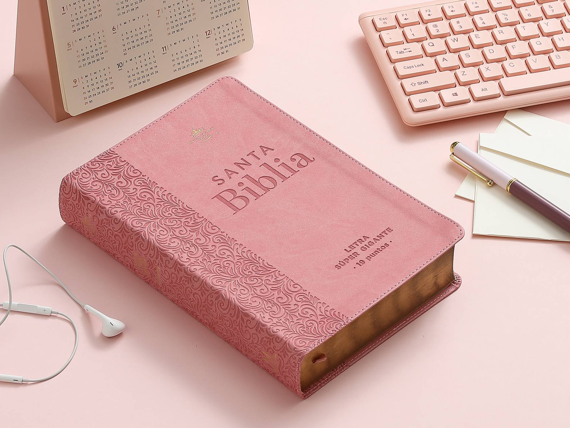 Biblia RVR60 Letra Súper Gigante 19 puntos i/piel Rosa Floral con índice - Imagen 3
