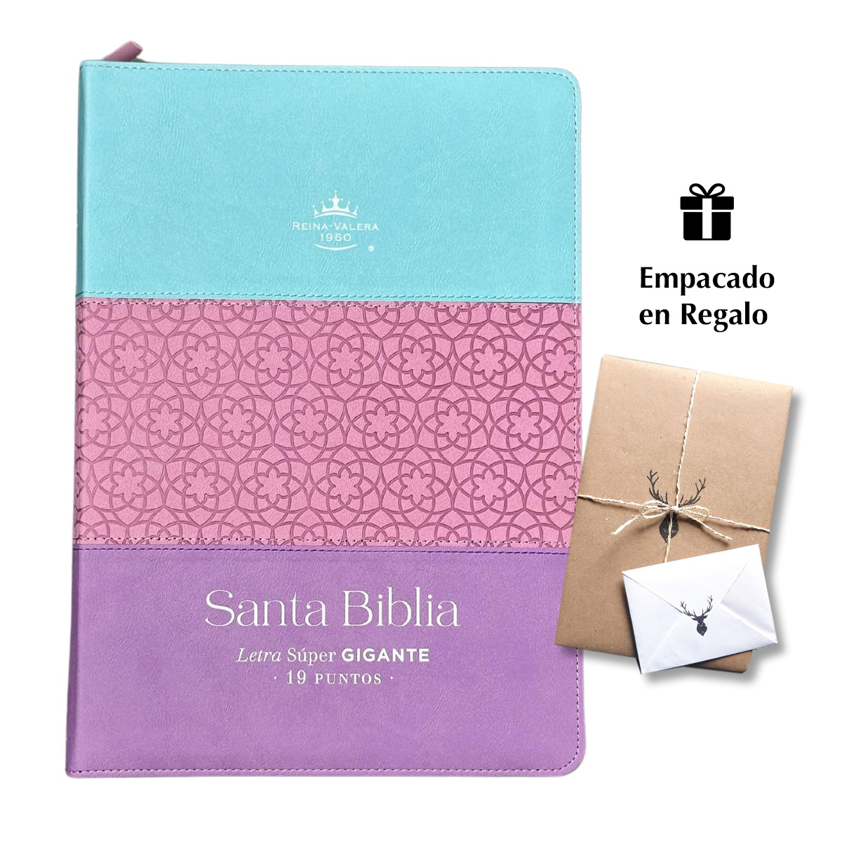 Biblia Rvr 1960 Letra Super Gigante 19 Puntos Tricolor Azul Rosa Lila Cierre Indice