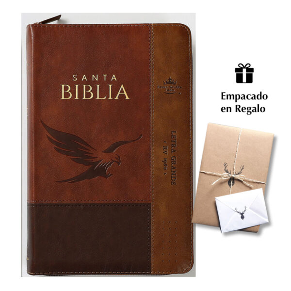 Biblia RVR60 Tamaño Manual letra grande 12 puntos i/piel Café/café/café Águila cierre/índice