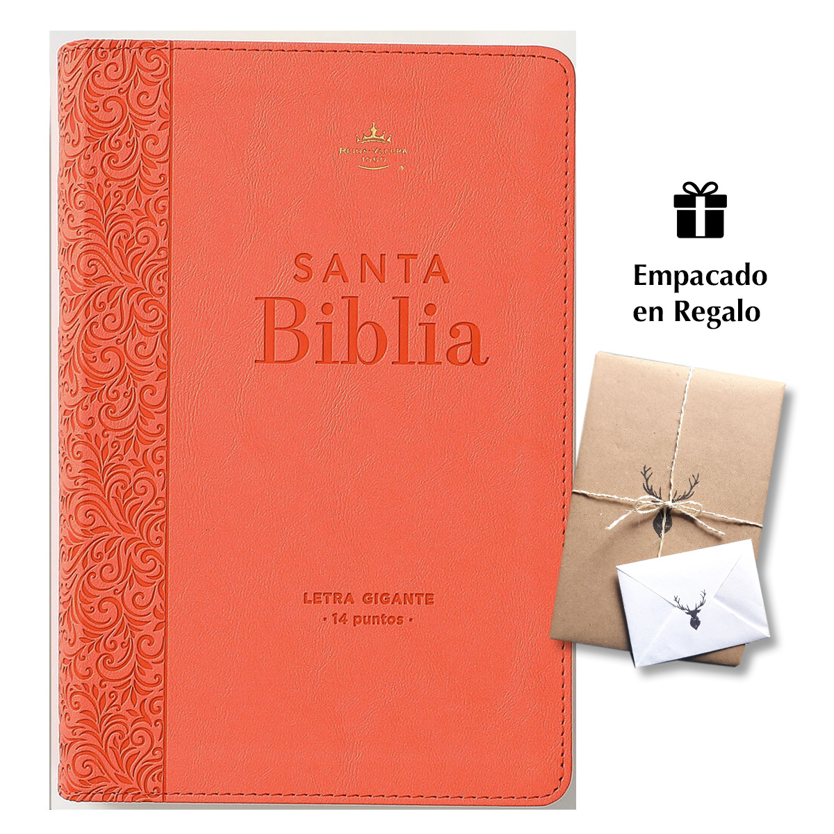 Biblia RVR60 Tamaño manual Letra Gigante piel Coral