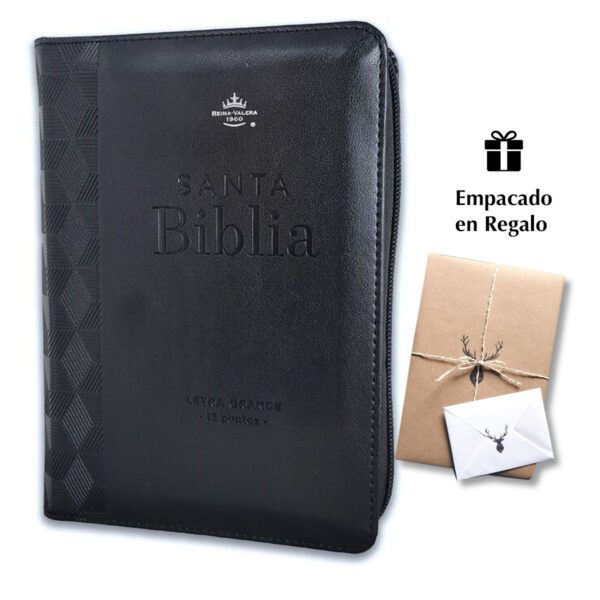 Biblia RVR60 Tamaño compacto Letra Grande 12 puntos i/piel Negro geométrico con cierre