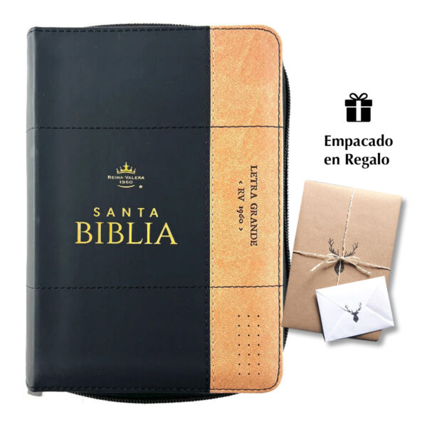 Biblia RVR60 Tamaño compacto Letra Grande 12 puntos i/piel bicolor negro/café