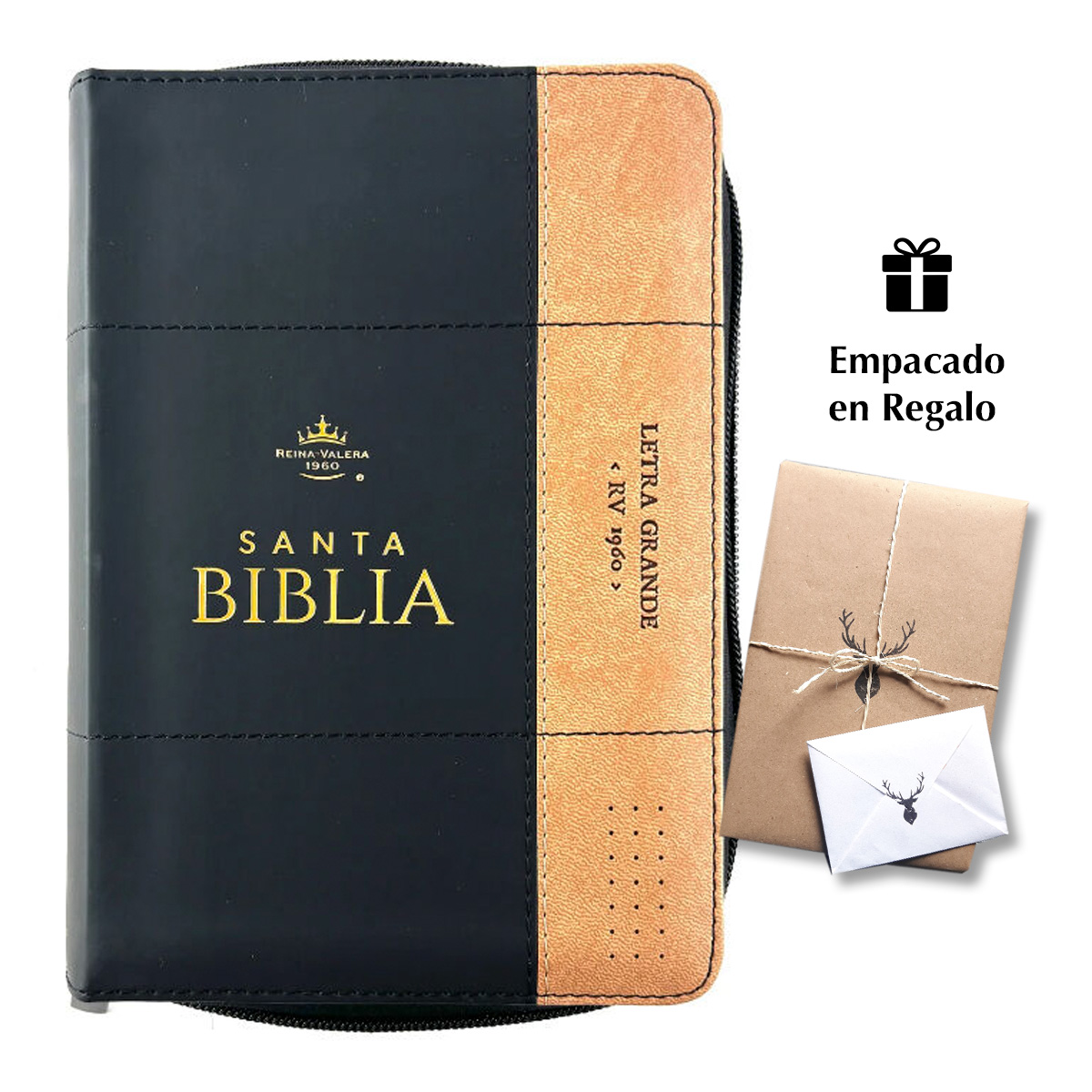 Biblia RVR60 Tamaño compacto Letra Grande 12 puntos i/piel bicolor negro/café
