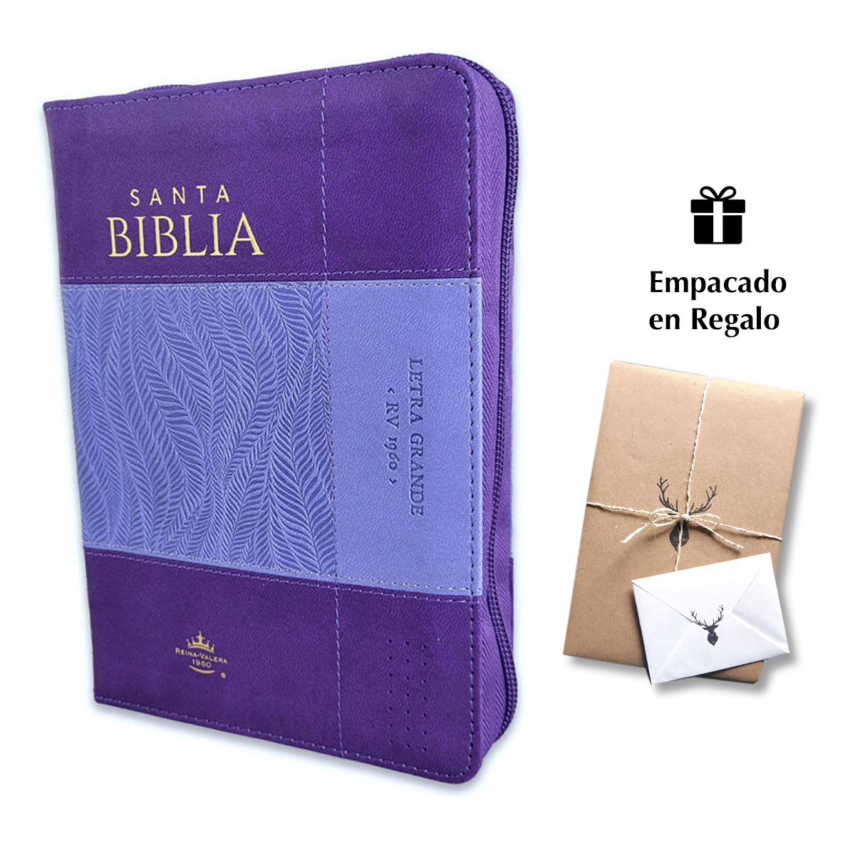 Biblia RVR60 Tamaño Compacto Letra Grande 12 puntos i/piel bicolor lila/lila con cierre y con índice