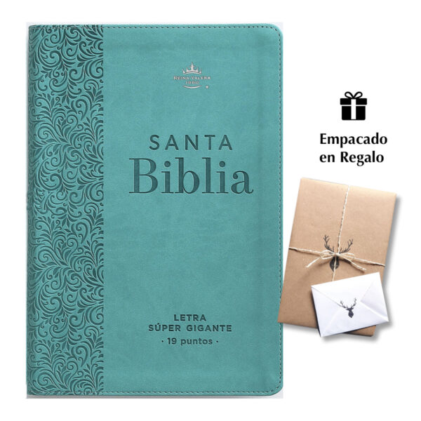 Biblia RVR60 Letra Súper Gigante  19 puntos i/piel Turquesa Floral