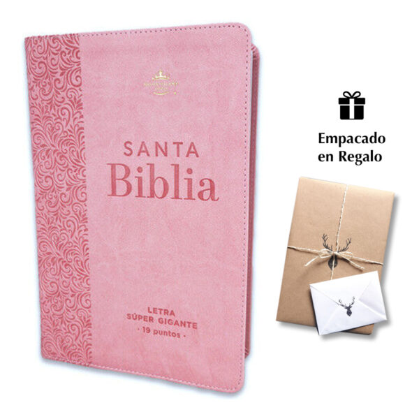 Biblia RVR60 Letra Súper Gigante 19 puntos i/piel Rosa Floral con índice