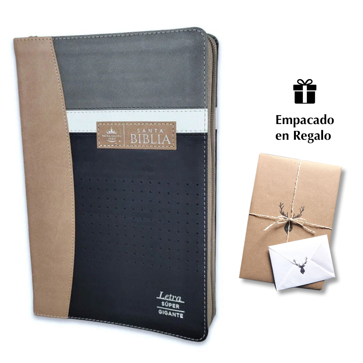 Biblia RVR60 Letra Súper Gigante 19 Puntos i/piel Tech Dot Negro/Café/Beige Cierre/índice