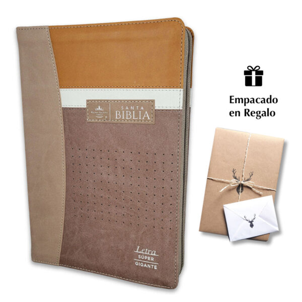 Biblia RVR60 Letra Súper Gigante 19 pts Café Piel Cierre Índice