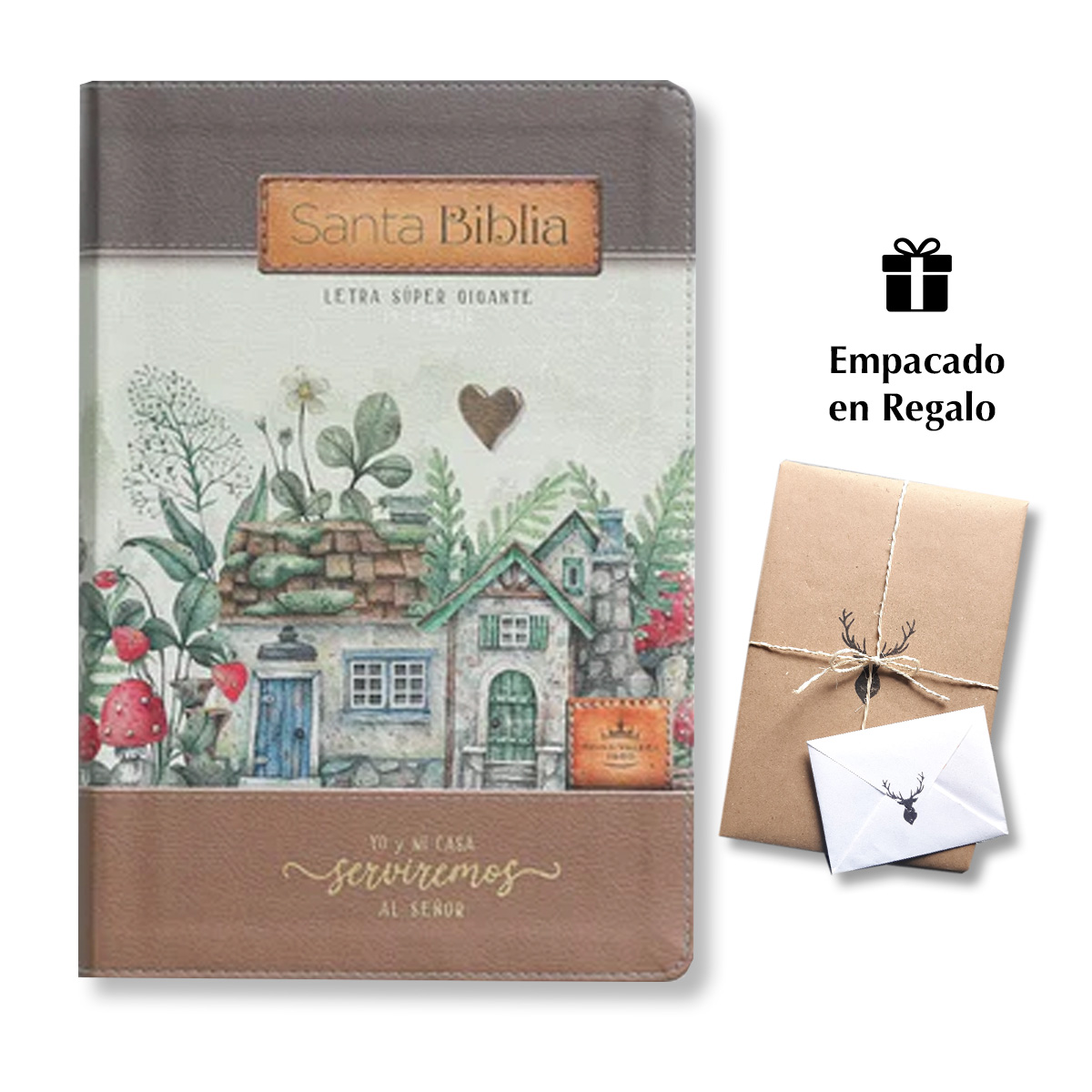 Biblia Letra Súper Gigante 19 puntos Mediana RV1960 imit piel floral marrón y canto con mensaje - Yo y mi casa