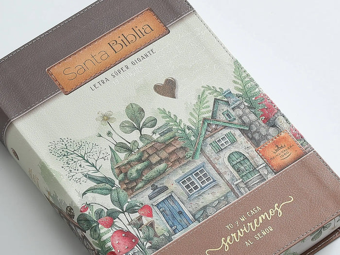 Biblia Letra Súper Gigante 19 puntos Mediana RV1960 imit piel floral marrón y canto con mensaje - Yo y mi casa - Imagen 7
