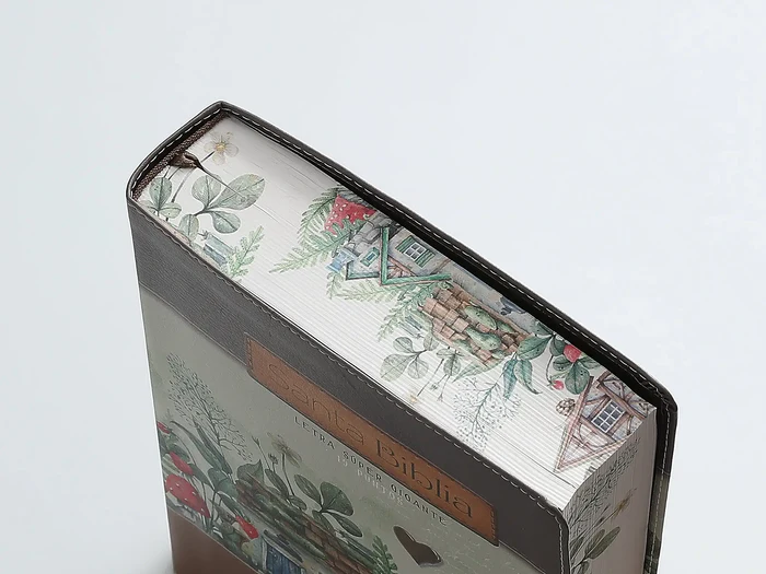 Biblia Letra Súper Gigante 19 puntos Mediana RV1960 imit piel floral marrón y canto con mensaje - Yo y mi casa - Imagen 8