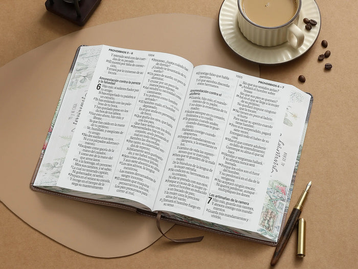 Biblia Letra Súper Gigante 19 puntos Mediana RV1960 imit piel floral marrón y canto con mensaje - Yo y mi casa - Imagen 3