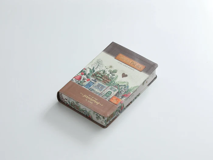 Biblia Letra Súper Gigante 19 puntos Mediana RV1960 imit piel floral marrón y canto con mensaje - Yo y mi casa - Imagen 10