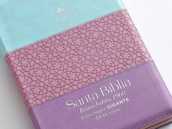 Biblia Rvr 1960 Letra Super Gigante 19 Puntos Tricolor Azul Rosa Lila Cierre Indice - Imagen 6
