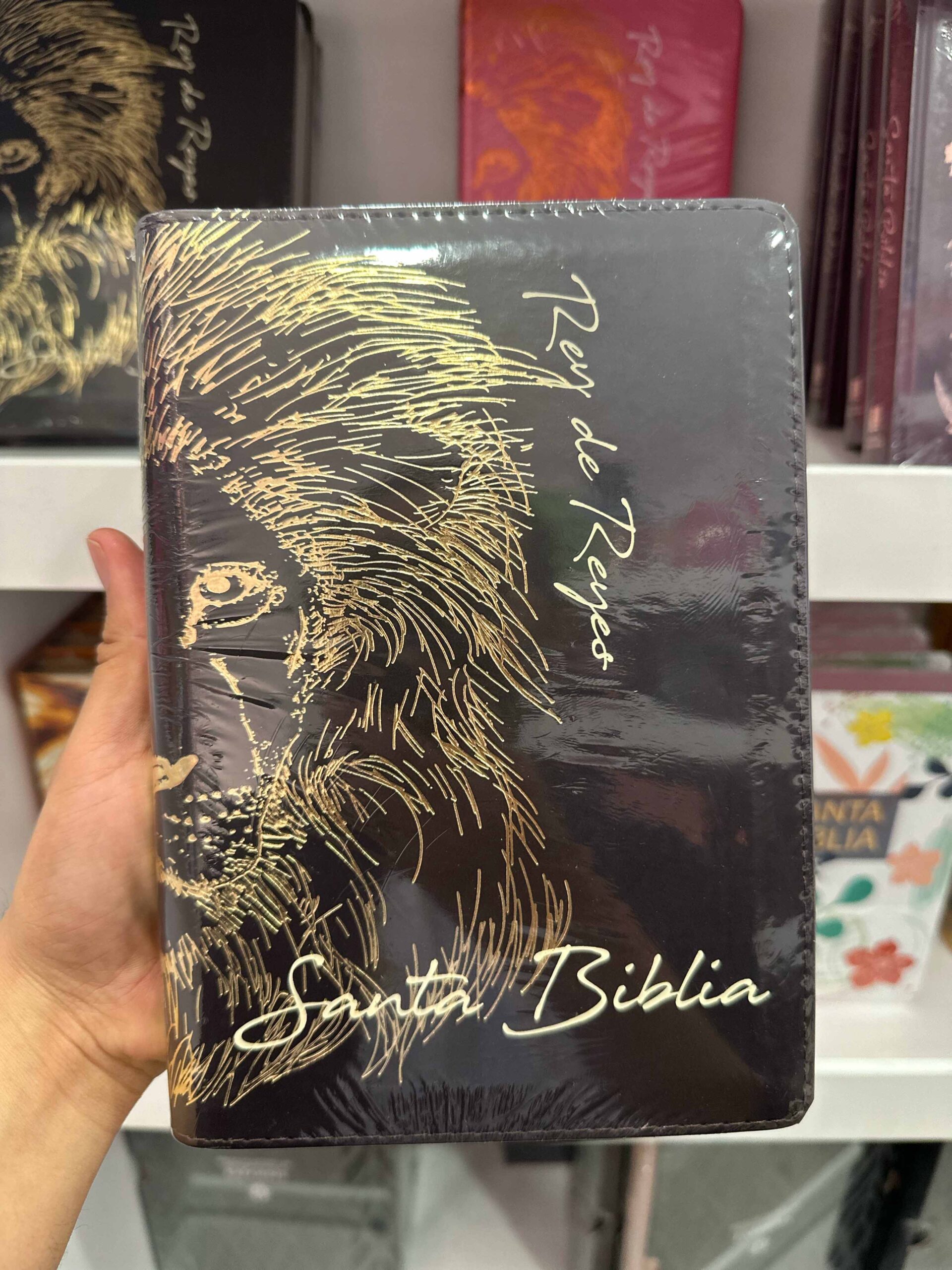 Biblia RVR 1960 Tapa Símil Piel diseño León Café Letra grande con índice - Imagen 5