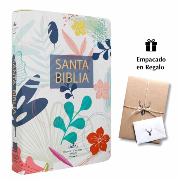 Biblia Reina Valera 1960 Mediana Letra Grande Tapa Semiflexible Blanca Flores