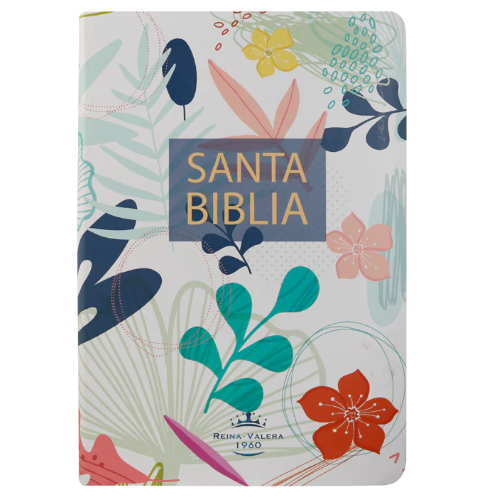 Biblia Reina Valera 1960 Mediana Letra Grande Tapa Semiflexible Blanca Flores - Imagen 2