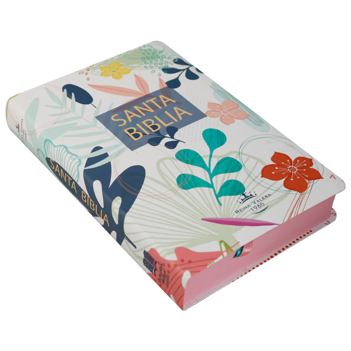 Biblia Reina Valera 1960 Mediana Letra Grande Tapa Semiflexible Blanca Flores - Imagen 4