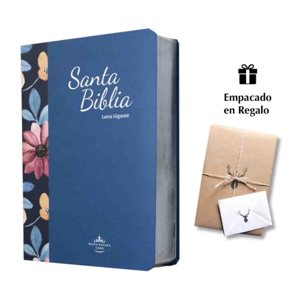 Biblia Letra Gigante Azul Flores 14 puntos
