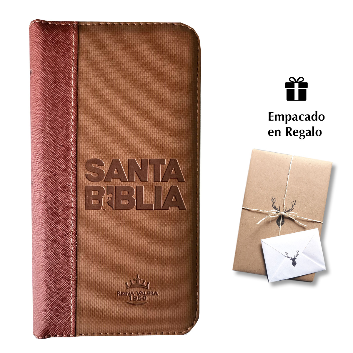 Biblia Reina Valera 1960 Tipo Agenda Café para Hombres – Chequera - Canto Dorado QR