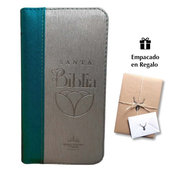 Biblia Reina Valera 1960 Azul Beige Canto Dorado - Tipo Agenda - Chequera