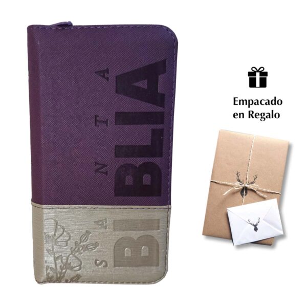 Biblia Reina Valera 1960 Morado Beige Canto Dorado - Tipo Agenda - Chequera